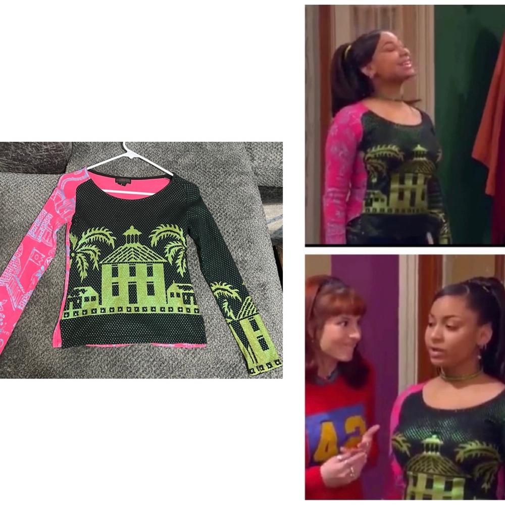 Y2K Custo Barcelona Pink and Green Top ASO That’s So Raven
